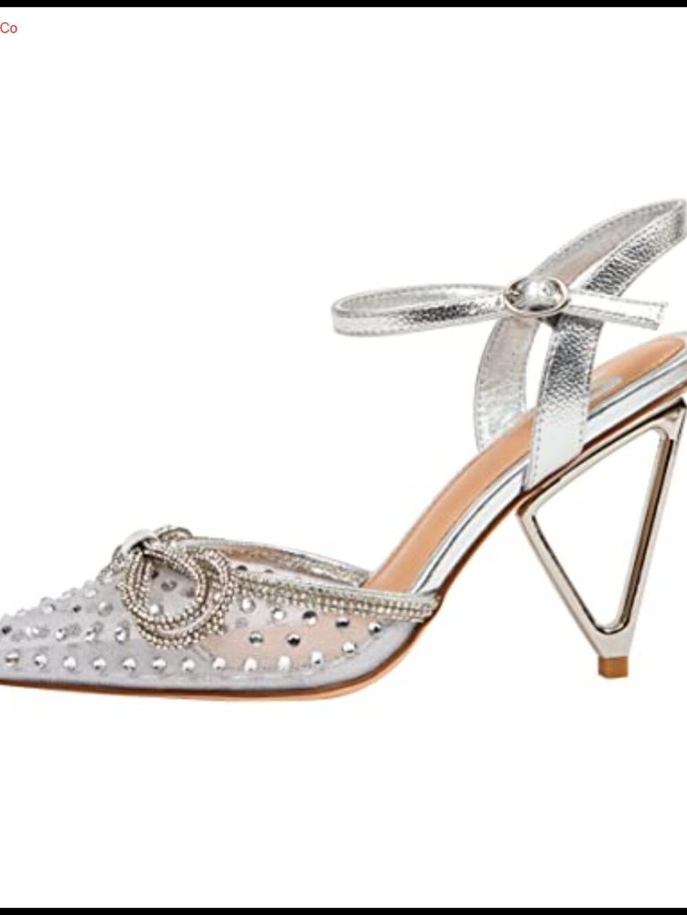 Rhinestone Mesh Pointed Toe Cone Heel Ankle Strap Buckle Dressy Pumps